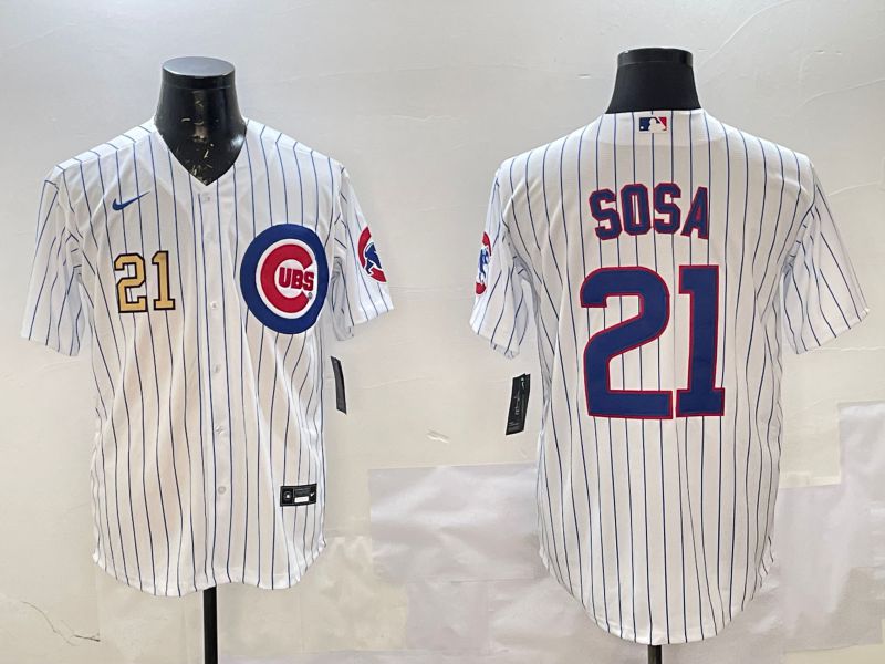 Men Chicago Cubs #21 Sosa White Stripe Game 2025 Nike MLB Jersey style 4